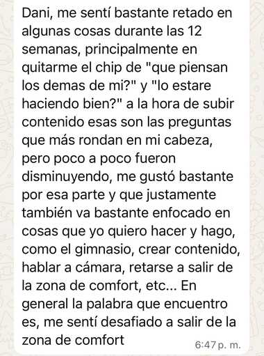 Testimonio de un participante